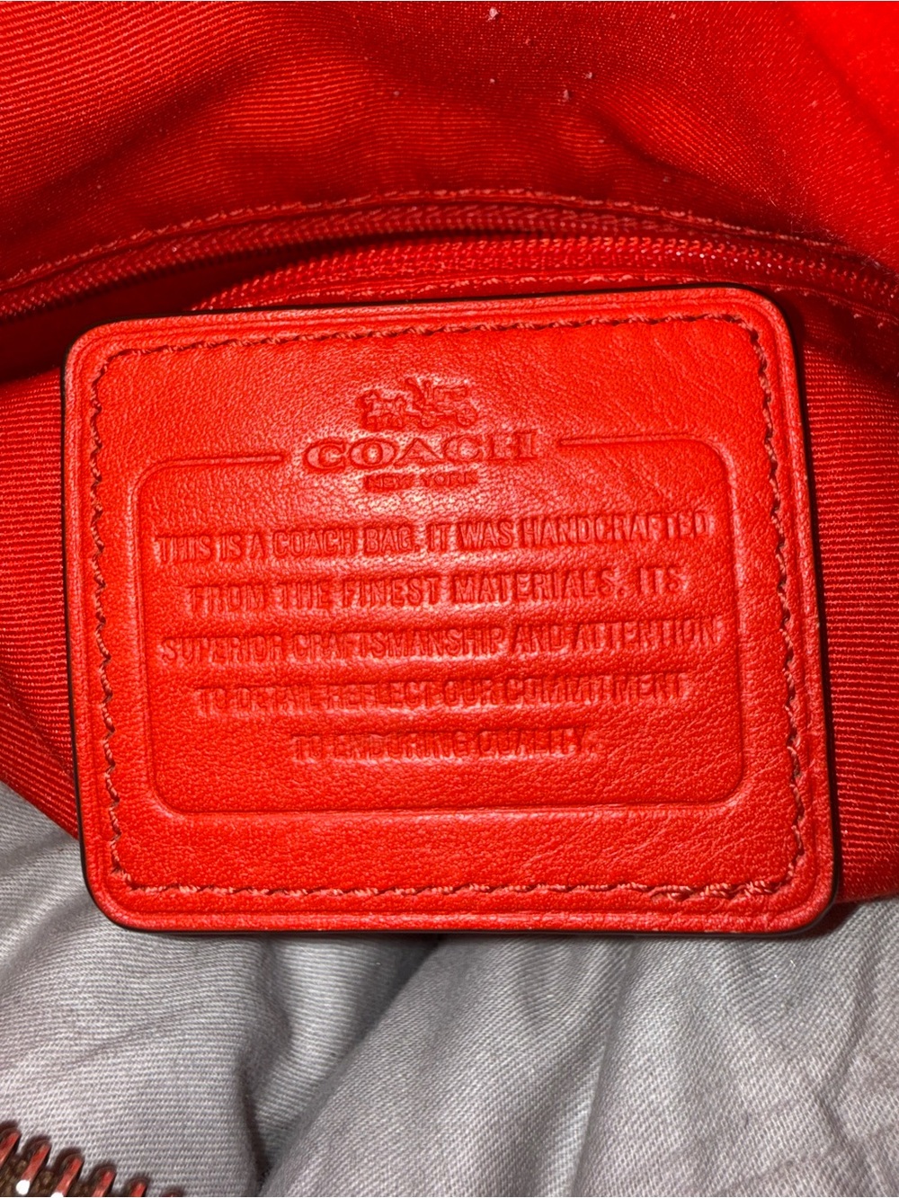 Coach Brown Signature Canvas Hobo with Red Leather Handle and Tag - Picture 7 of 15